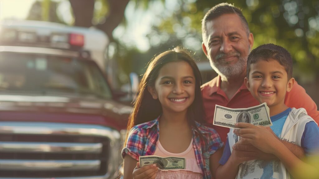 Pai e filhos mostram dinheiro economizado em IOF nas suas viagens internacionais